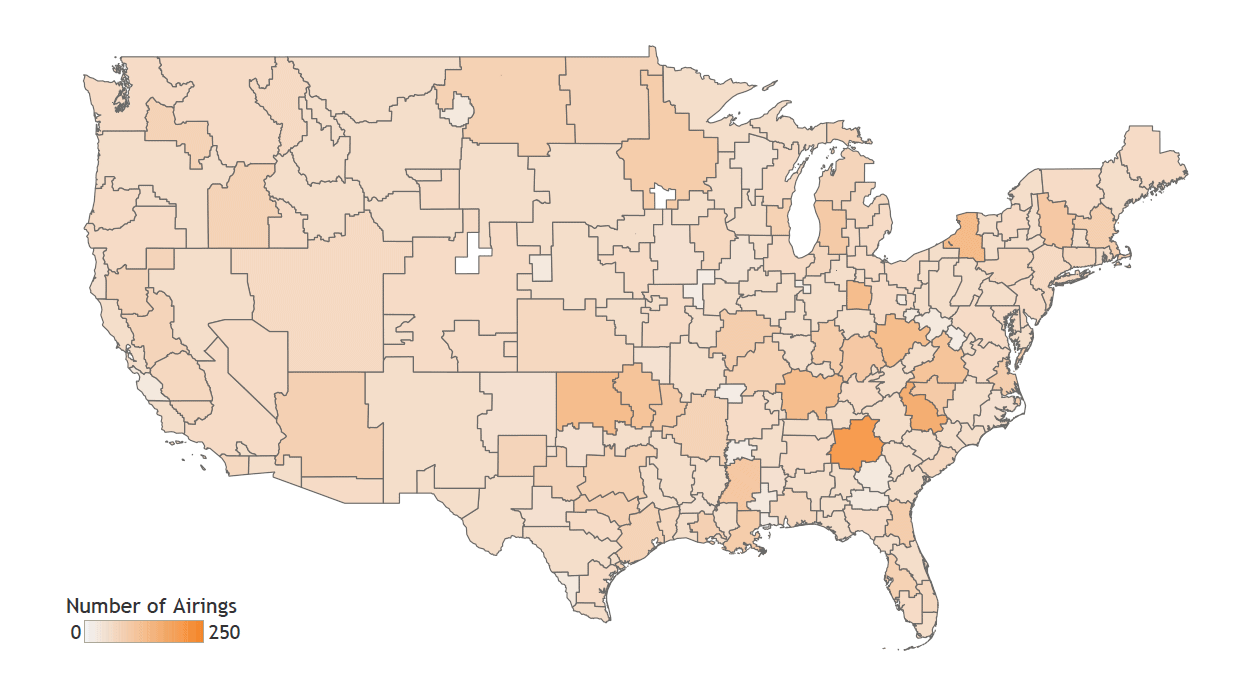A Map of Vrbo ad occurrences