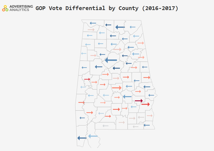 GOP Vote Differential by County